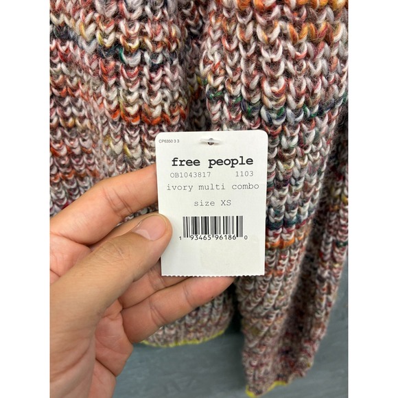 Free People Cardigan Women's XS Multi Combo Knit Wool Blend Pullover Neon Trim - Picture 7 of 11